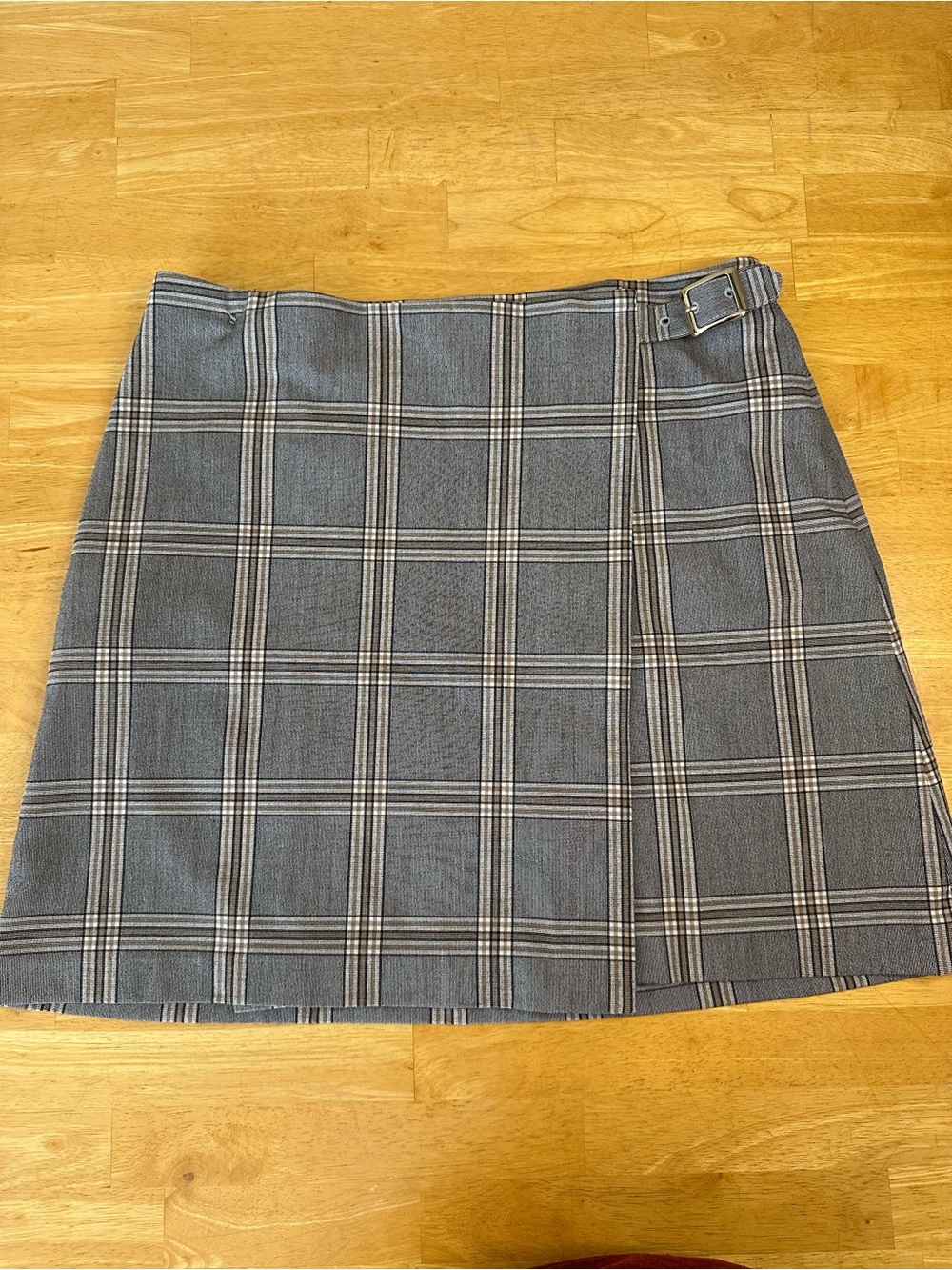 Banana Republic Grey Plaid Buckle Front Wrap A-Line Mini Skirt Size 10